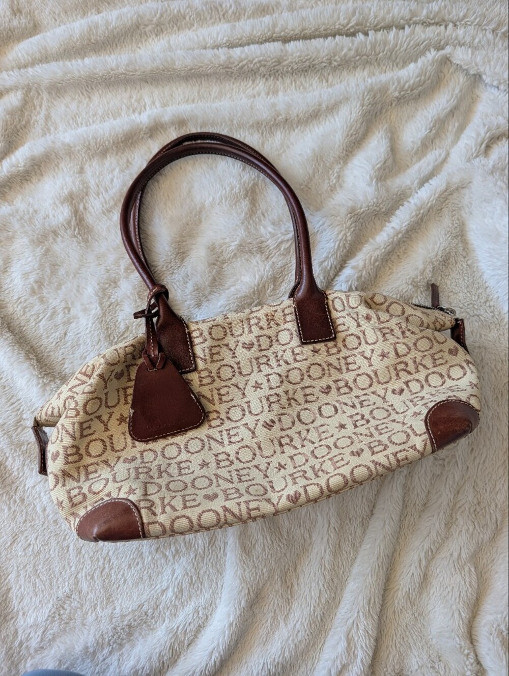 Dooney & Bourke Vintage 90/ Y2K Beige Canvas Tote with Brown Leather Trim